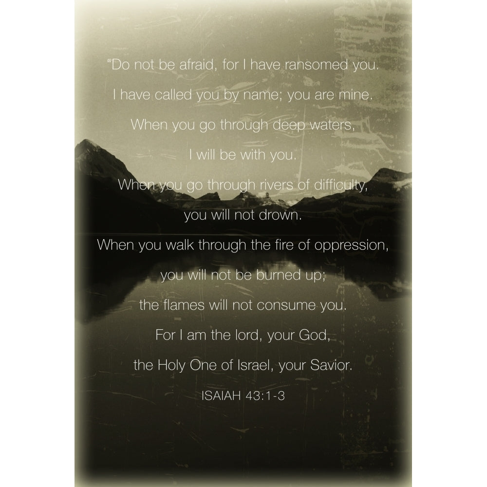 Image Of A Lake And Mountains At Dusk With A Scripture From Isaiah 43:1-3 Poster Print by Tim Antoniuk 12290071 Image 1