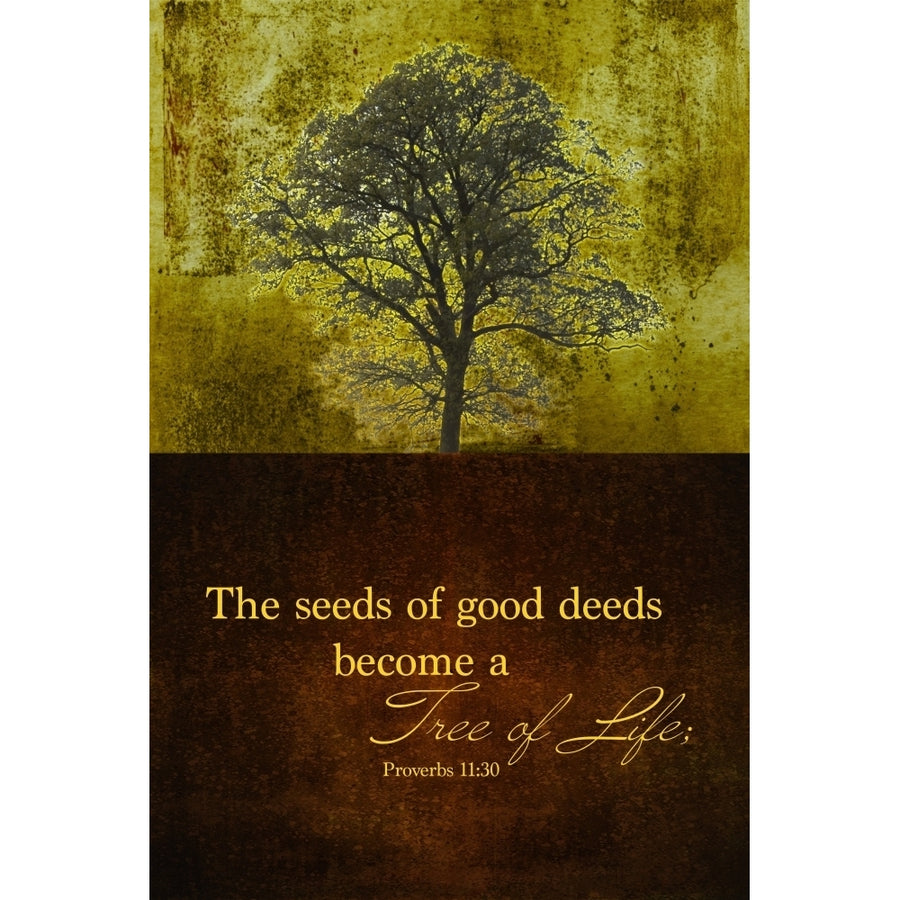 Image Of A Tree Against A Yellow Sky And A Scripture From Proverbs 11:30 Poster Print by Tim Antoniuk 12290079 Image 1