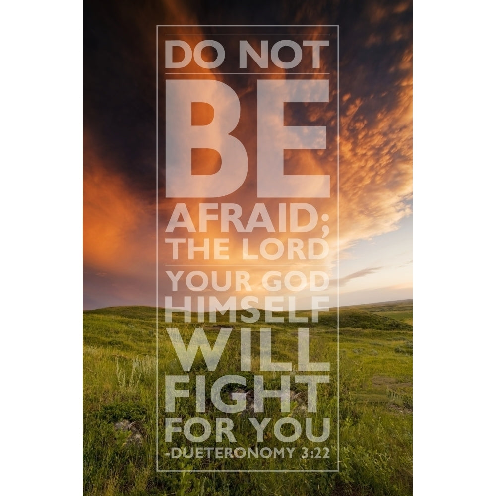 Image Of Red Clouds In The Sky Over A Grass Field And A Scripture From Deuteronomy 3:22 by Tim Antoniuk / Design Pics Image 1