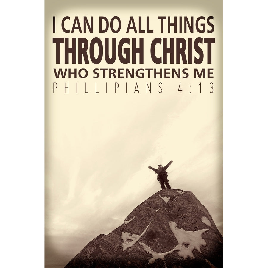 Image Of A Person With Outstretched Arms Standing At The Top Of Mountain With Scripture From Philippians 4:13 by Tim Image 1