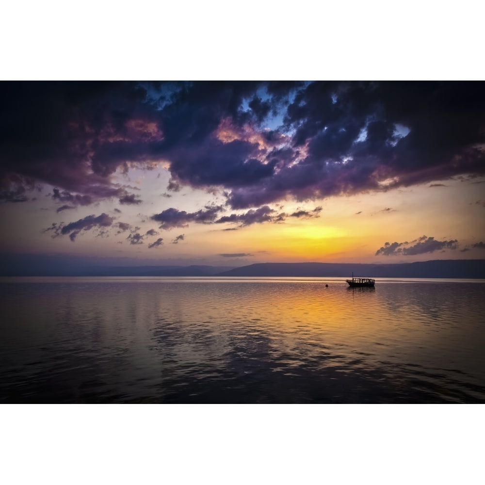 A calm settles on the Sea of Galilee just after a storm; Galilee Israel Poster Print Image 2