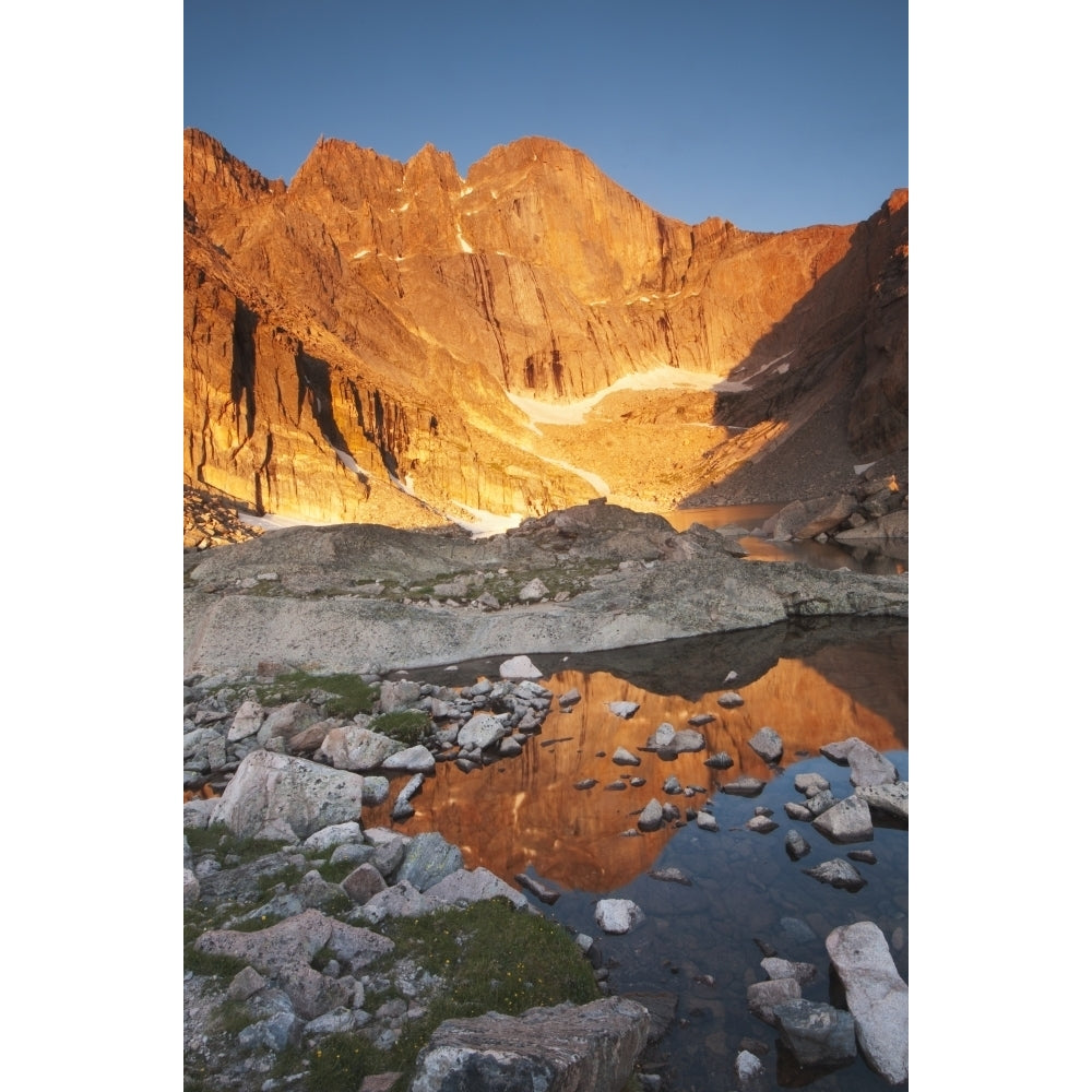 First light on Longs Peak at Chasm Lake in Rocky Mountain National Park; Colorado United States of America Image 2