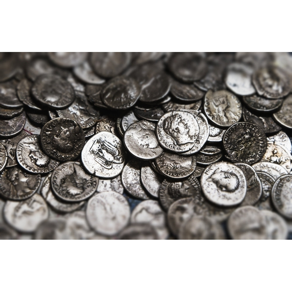 Roman coins in a pile; South Shields Tyne and Wear England Poster Print Image 2