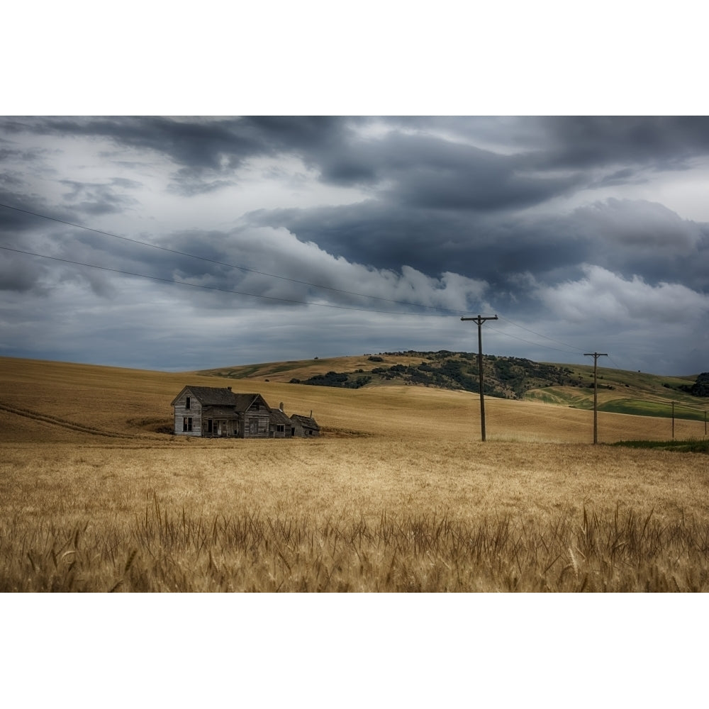 Old Rustic Wooden House In The Middle Of A Golden Field Under A Stormy Sky; Palouse Washington United States Of America Image 1