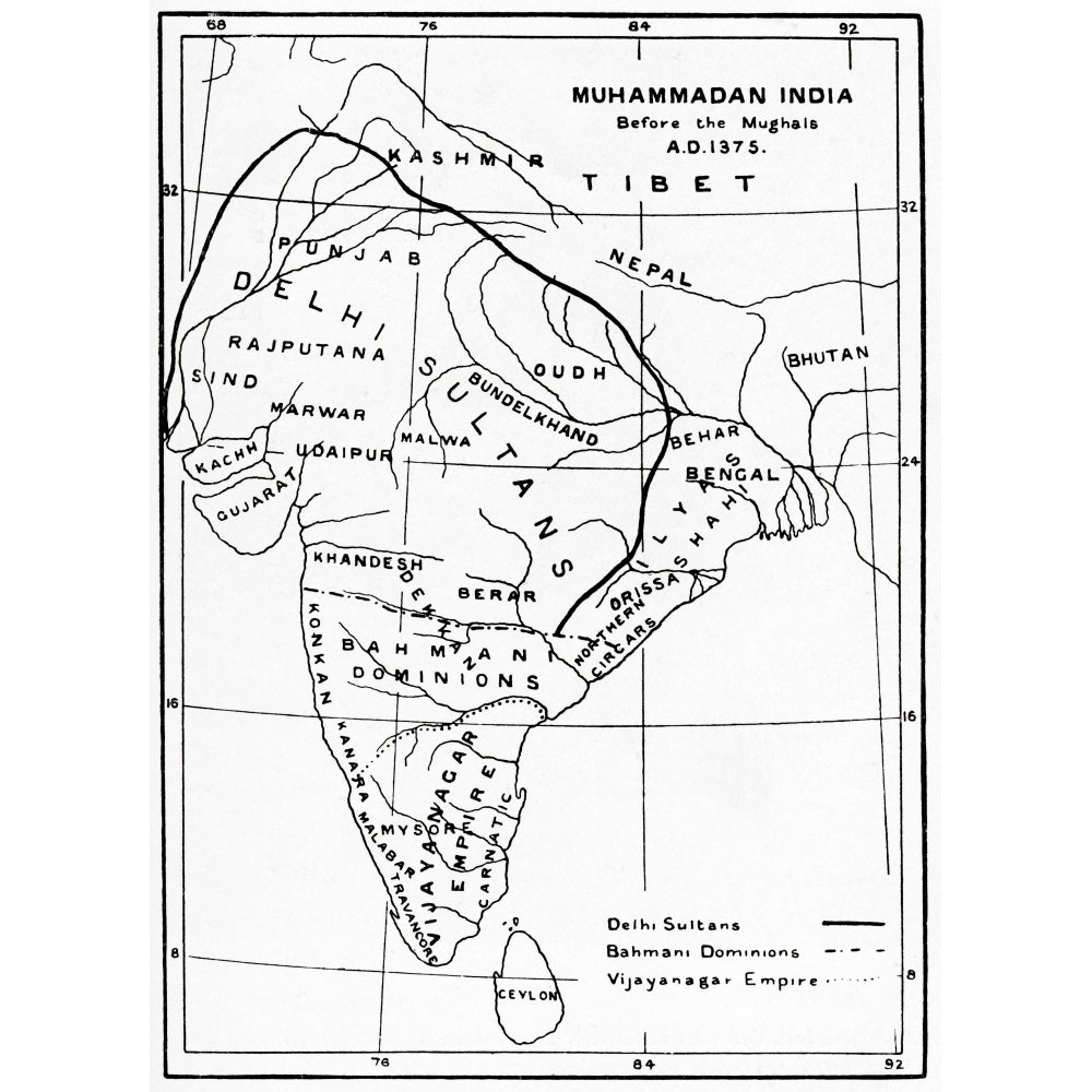 Map Of Muhammadan India Before The Mughals Circa 1375. From Hutchinsons History Of The Nations Published 1915. by Ken Image 1