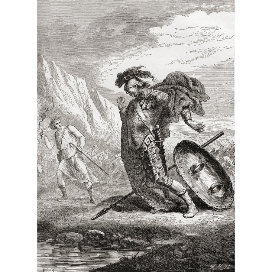 David And Goliath From The Books Of Samuel Old Testament. From The Childrens Bible Published C. 1883 by Ken Welsh / Image 1