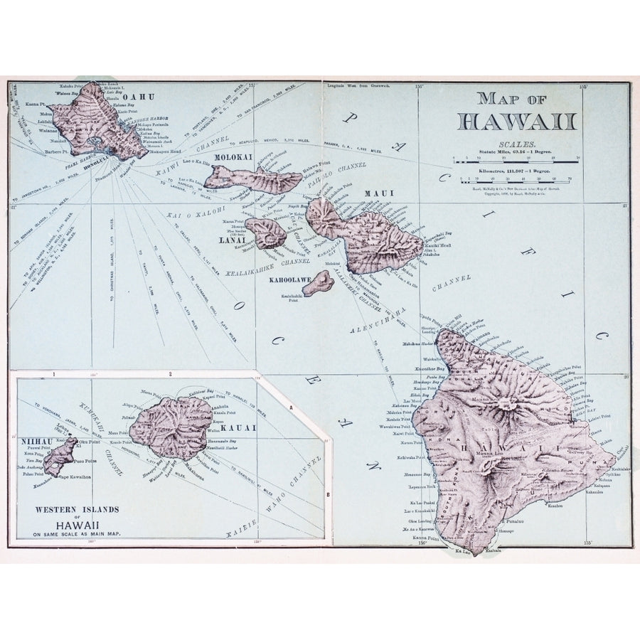 A Map Of Hawaii C. 1898. The Eight Major Islands Of The Hawaiian Archipelago. From The History Of Our Country Published Image 1