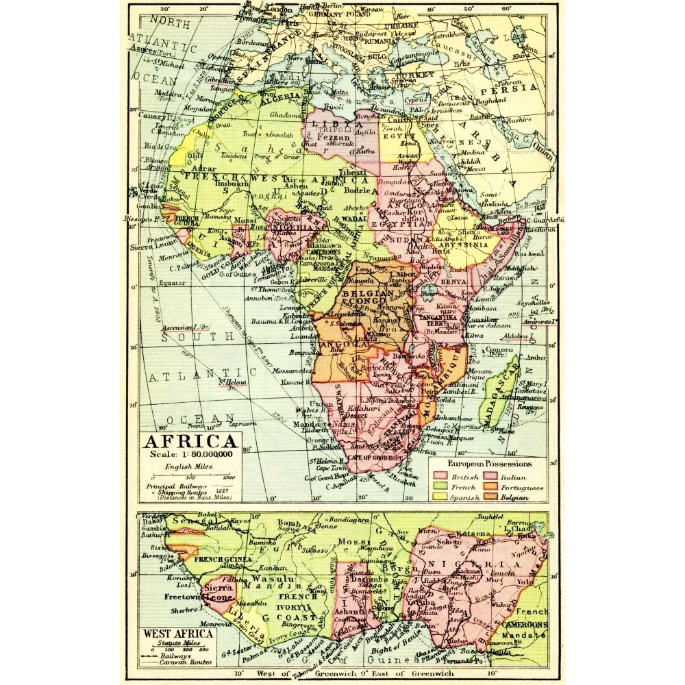 A 1930s map of Africa top with detail of west Africa bottom. Poster Print by Hilary Jane Morgan / Design Pics Image 2