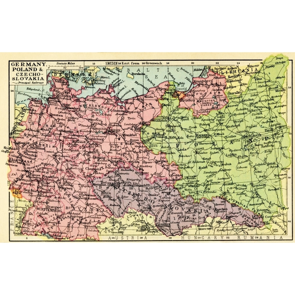 A 1930s map of Germany Poland and Czechoslovakia. Poster Print by Hilary Jane Morgan / Design Pics Image 2