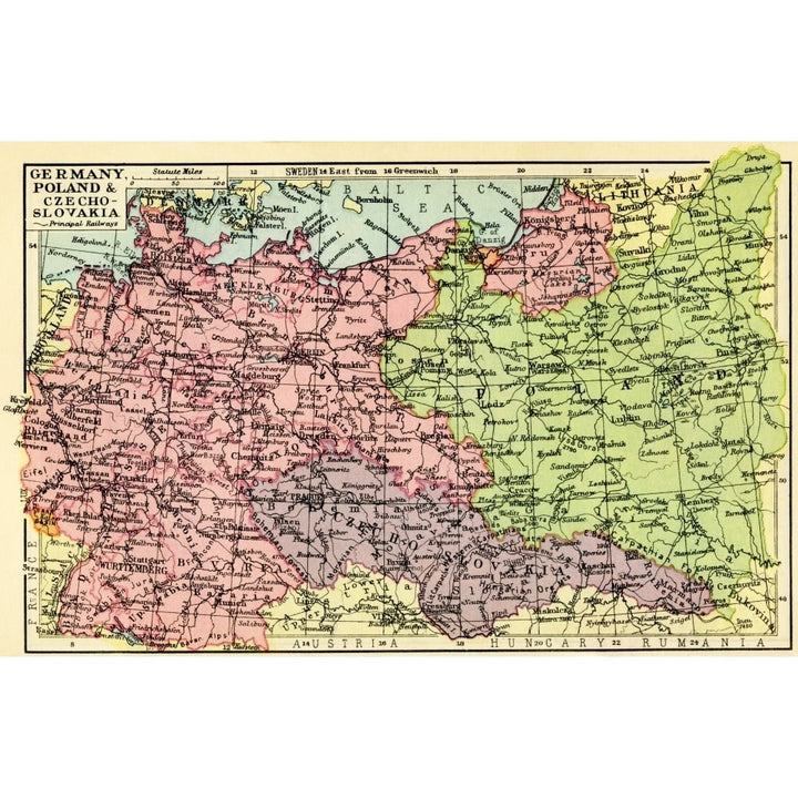 A 1930s map of Germany Poland and Czechoslovakia. Poster Print by Hilary Jane Morgan / Design Pics Image 1