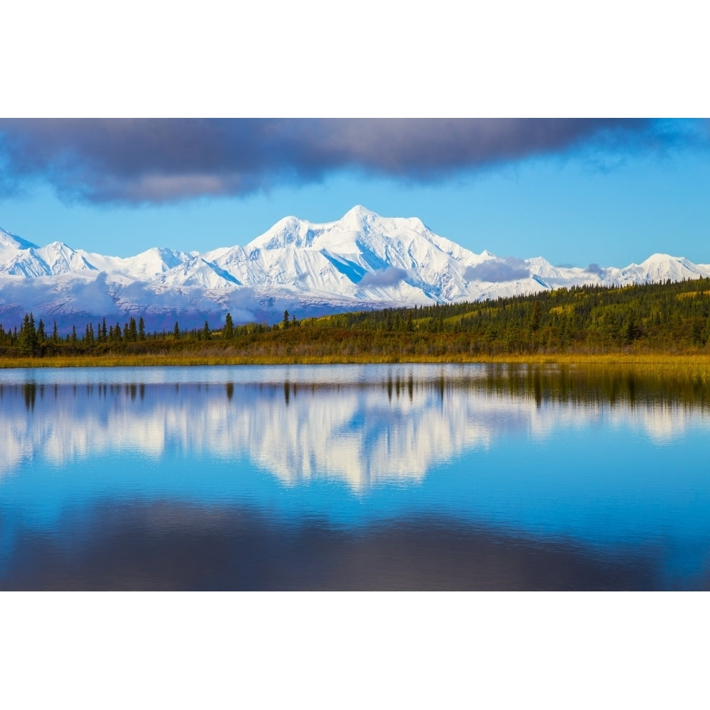 Mt. Hayes reflects in Donnelly Lake in autumn south of Delta Junction; Alaska United States of America Poster Print by Image 2