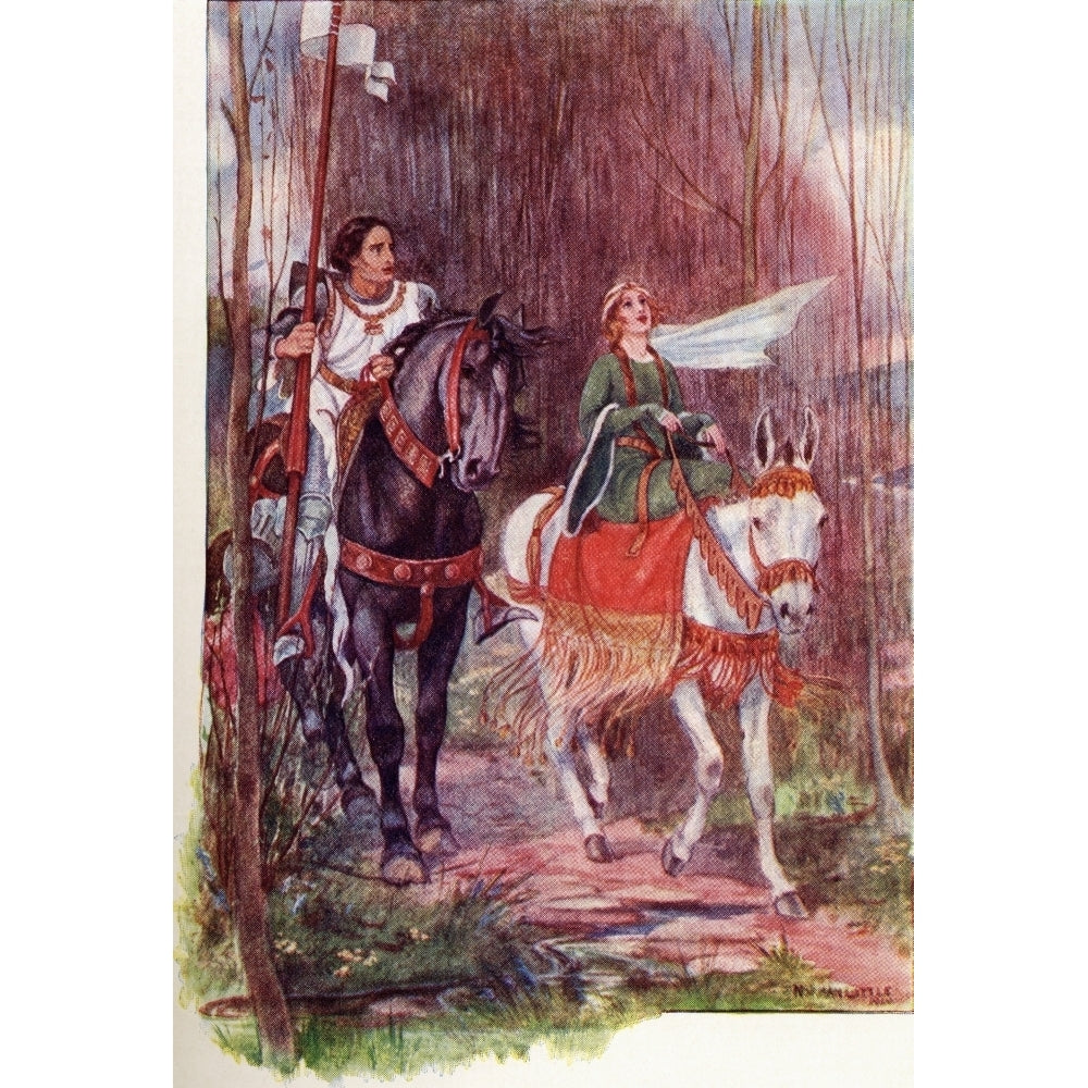 Sir Lancelot and Queen Guinevere. Coloured illustration from the book The Gateway to Tennyson published 1910. Poster Pr Image 1