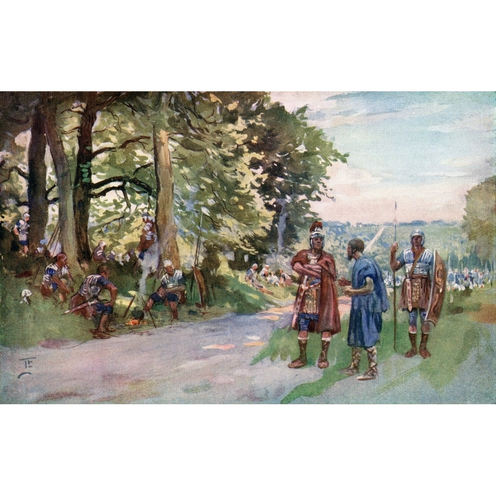 A wayside halt during a Roman Legions march on the long straight Roman road near Old Sarum England. From The Illustra Image 1