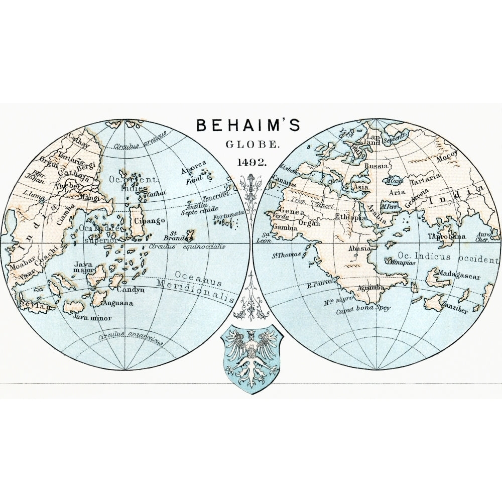 Martin Behaims Globe 1492. From the book Life of Christopher Columbus by Clements R. Markham published 1892. Poster P Image 2