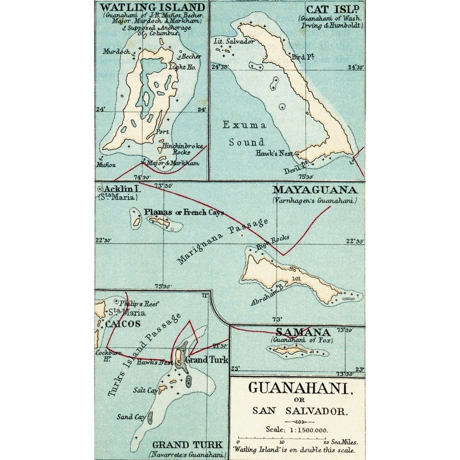 Map of Guanahani or San Salvador showing Watling Island where Christopher Columbus made landfall in 1492. From the book Image 1