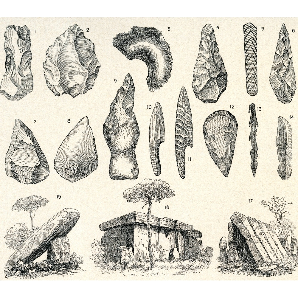 Stone Age Weapons Tools And Architecture. From Enciclopedia Ilustrada Segui Published C. 1900 by Ken Welsh / Design Pics Image 1