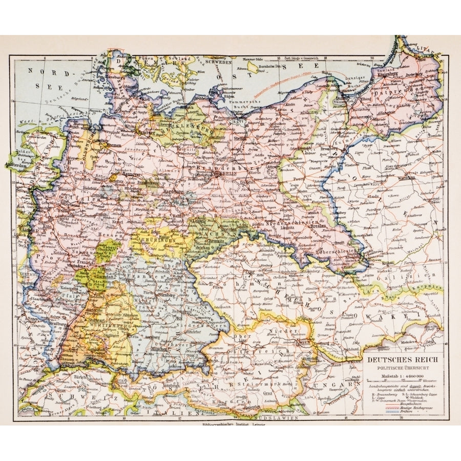 Map Of Germany Between World War One And World War Two. From Meyers Lexicon Published 1928. by Ken Welsh / Design Pics Image 1