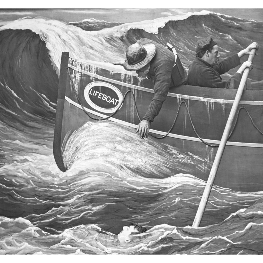 Lifeboat Saving A Man In Rough Seas From Magic Lanter Slide Circa 1900 by John Short / Design Pics Image 1