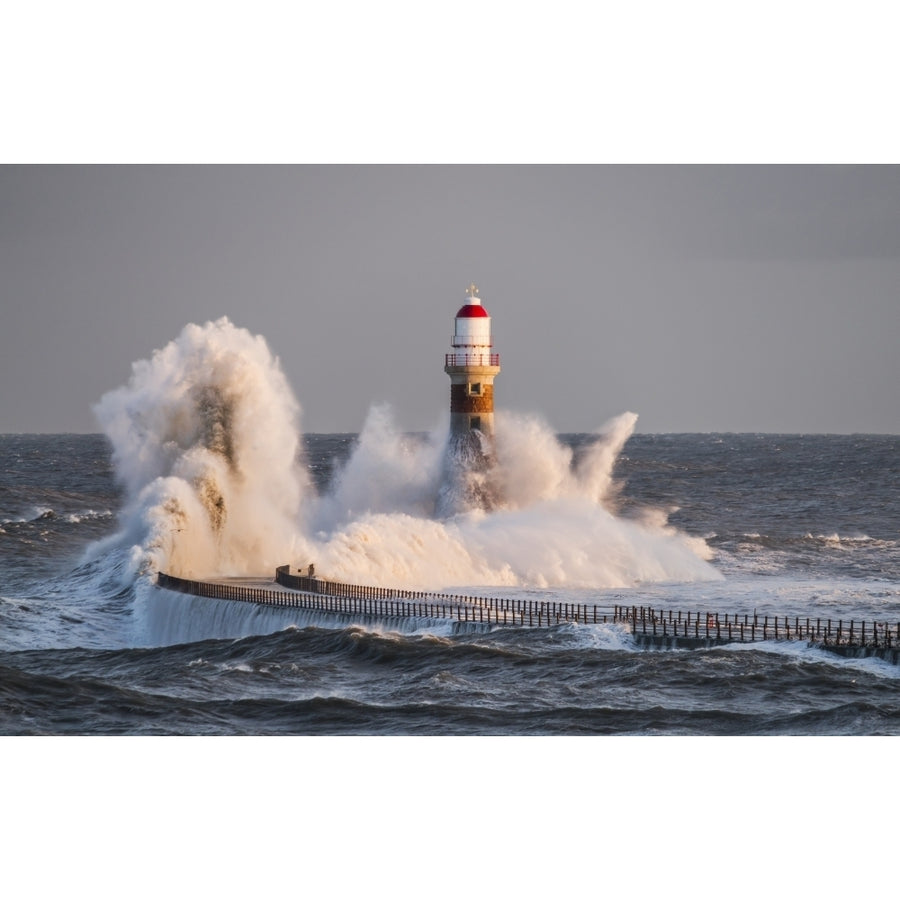 Waves Splashing Against Roker Lighthouse At The End Of A Pier; Sunderland Tyne And Wear England by John Short / Design Image 1