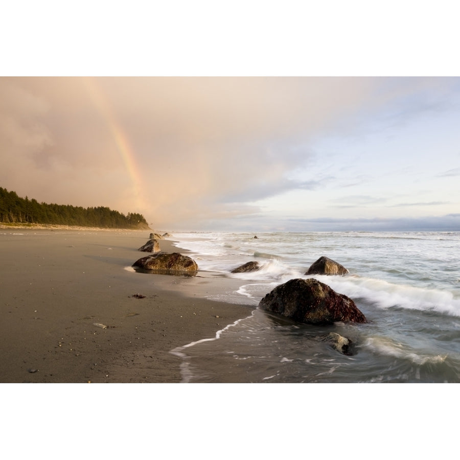 A Rainbow Glows In Storm Clouds Over A Beach And Coastline; Alaska United States Of America by Scott Dickerson / Design Image 1