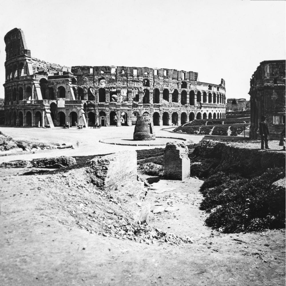 Magic Lantern Slide Circa 1900.victorian.colosseum Rome Italy Circa 1900.black And White Photograph by John Short / Image 1