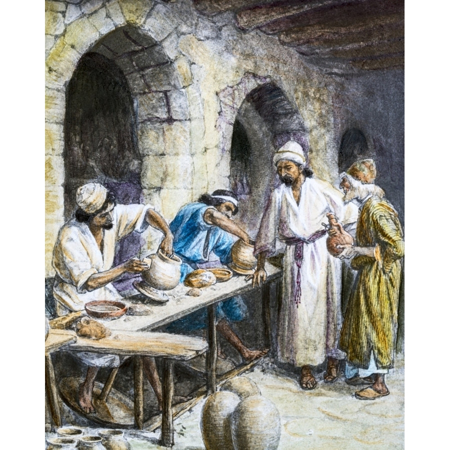 A Hand Coloured Magic Lantern Slide Circa 1900. Jeremiah And The Potter Using A Potters Wheel by John Short / Design Image 1