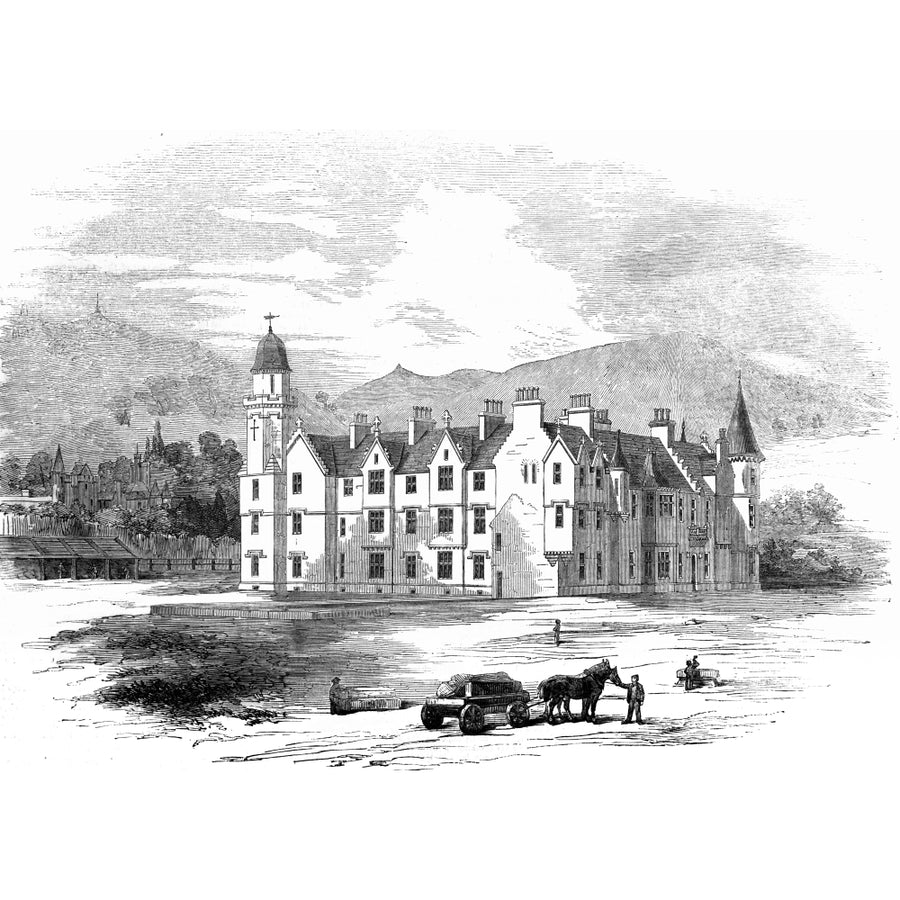 The Illustrated London News Etching From 1854. Her Majestys Castle At Balmoral From The North East by John Short / Image 1