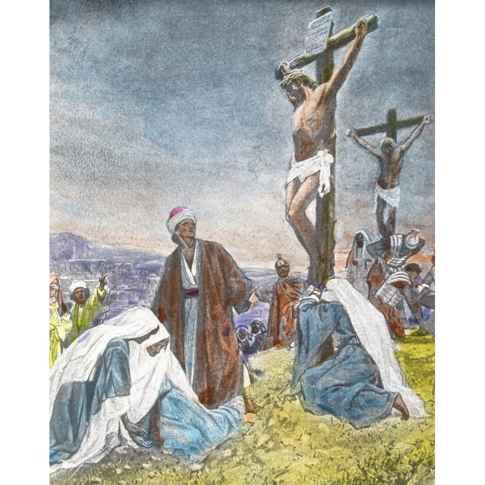 A Hand Coloured Magic Lantern Slide Circa 1900. Series The Life Of Jesus Of Nazareth. Olir Lord On His Cross ___now Image 1