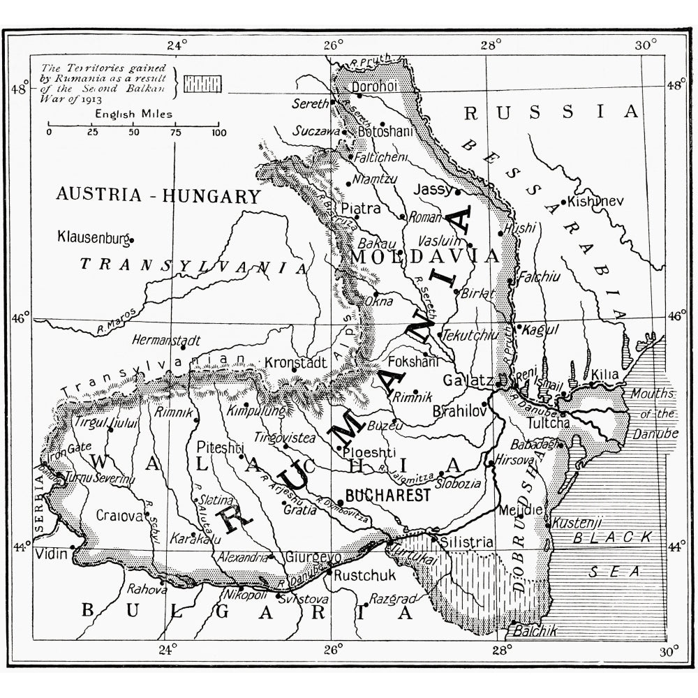 Map of Romania at the outbreak of WWI. From Hutchinsons History of the Nations published 1915. by Ken Welsh / Design Image 1