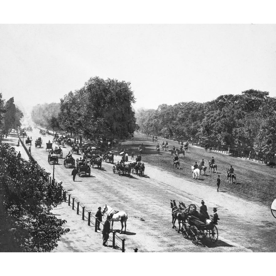 Magic Lantern slide circa 1900 views of London England in Victorian times. Rotten Row Hyde Park. Horses carraiges and Image 1