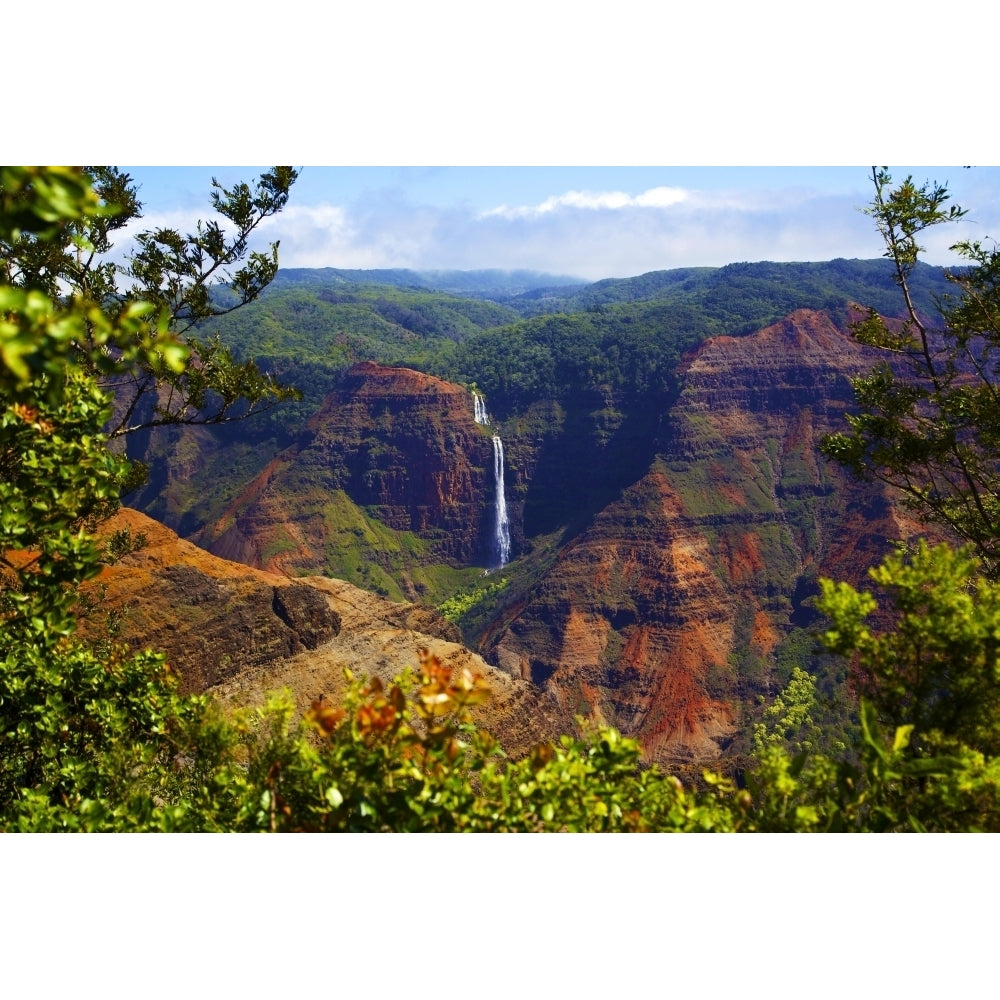 Waimea Canyon Falls and lush foliage on rugged cliffs and mountains; Waimea Kauai Hawaii United States of America by Image 1