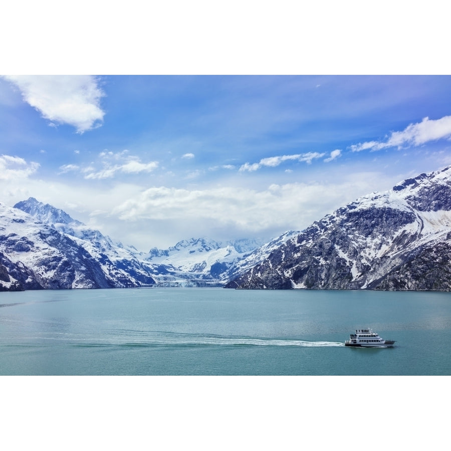 Tour boat cruises past Johns Hopkins Glacier in Glacier Bay National Park and Preserve; Alaska United States of America Image 1