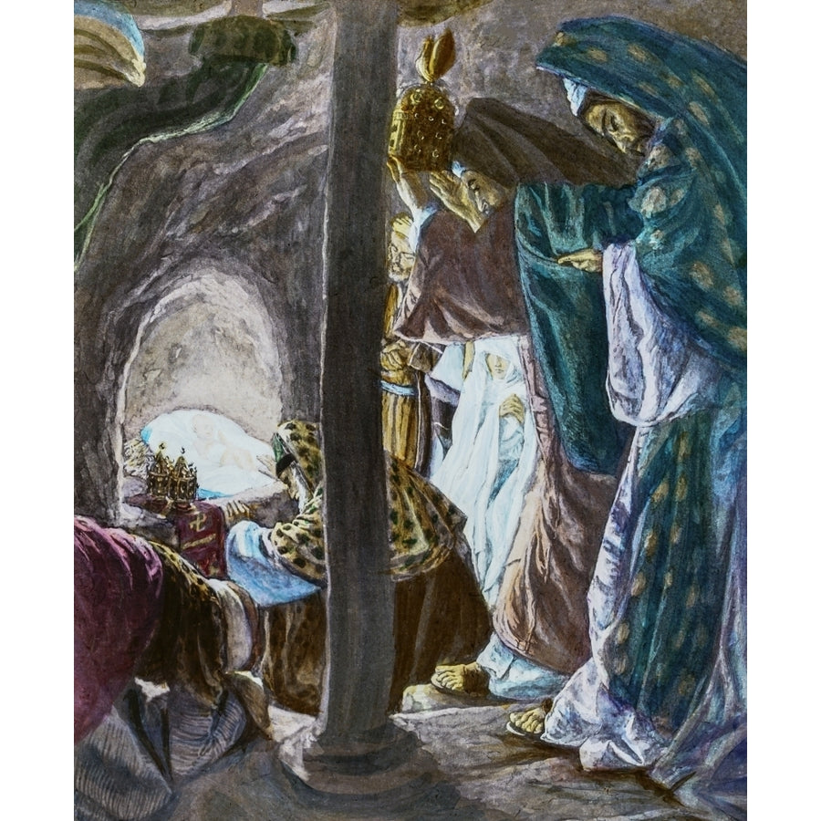 A hand coloured magic lantern slide circa 1900 Epiphany three kings wise men visit Jesus by John Short / Design Pics Image 1