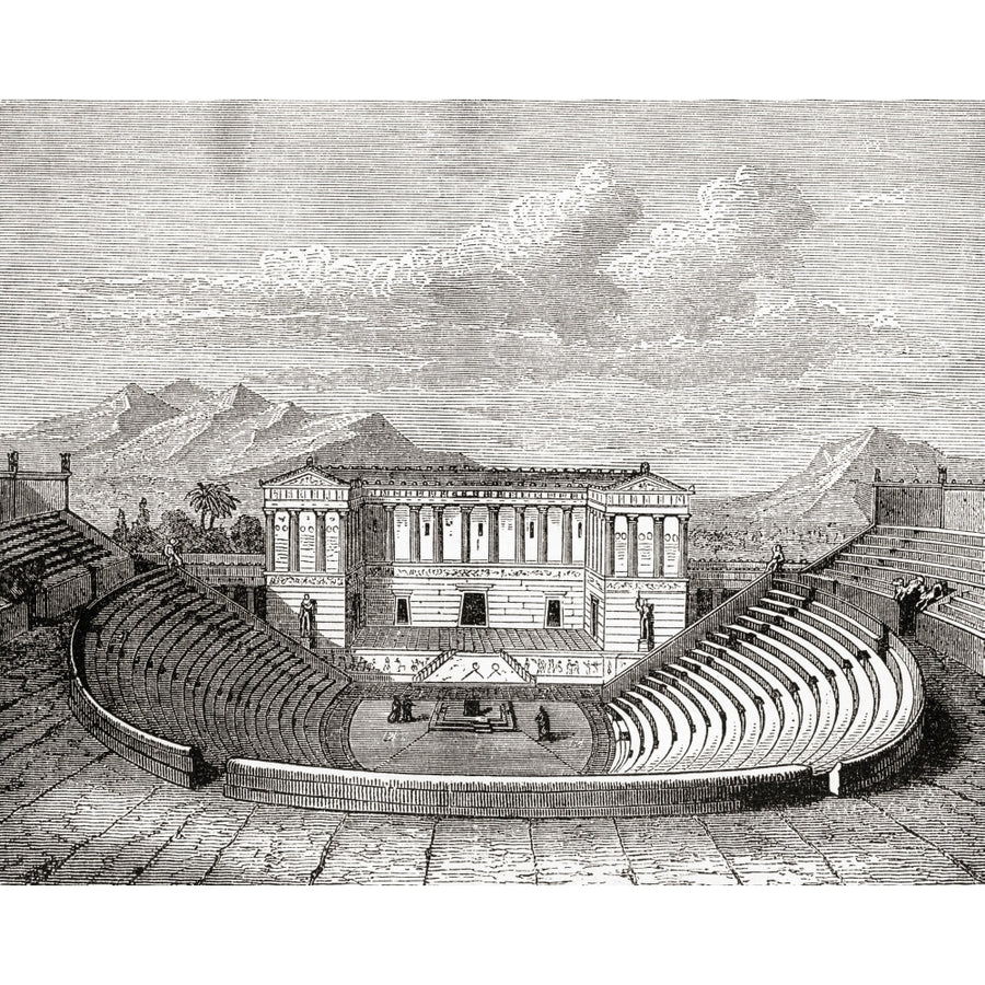 The ancient Greek theatre at Segesta Sicily Italy. From Ward and Locks Illustrated History of the World published Image 1