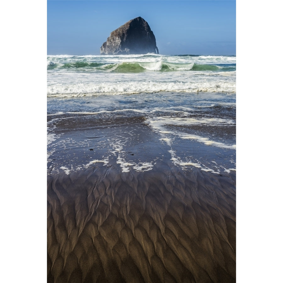 Patterns found on the beach with a large rock formation out from the shore Cape Kiwanda; Pacific City Oregon United Image 1