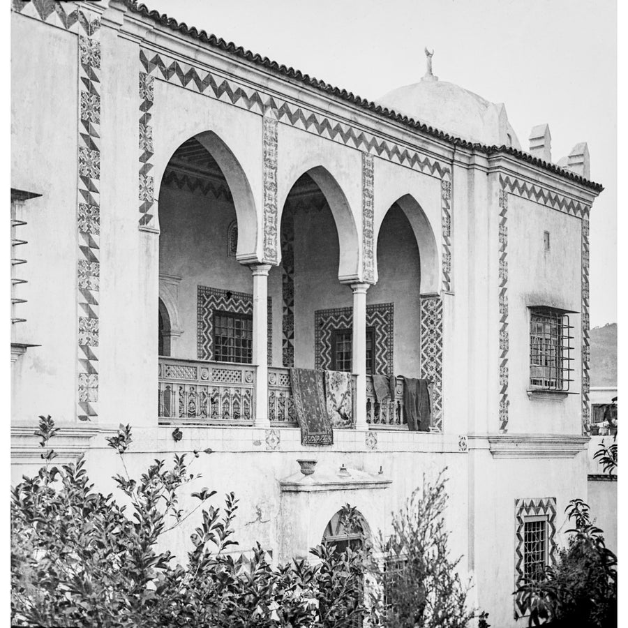 Moorish villa with windows protected by iron bars Magic lantern slide circa 1900; Algiers Algeria by John Short / Design Image 1