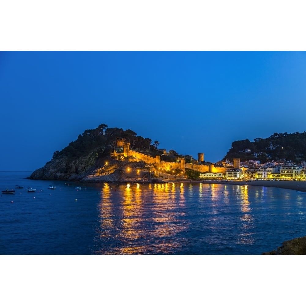 Night view from Tossa de Mar of Castell de Tossa which was built in 1187; Tossa de Mar Girona Spain by LJM Photo / Image 1