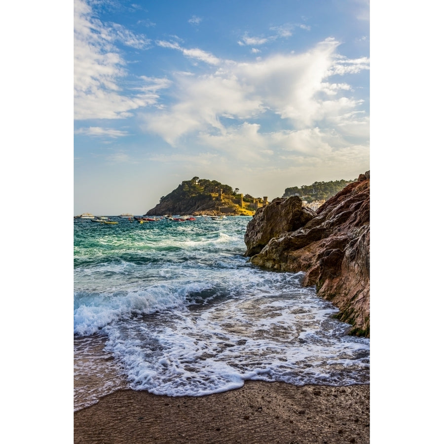 Beach view from Tossa de Mar of Castell de Tossa which was built in 1187; Tossa de Mar Girona Spain by LJM Photo / Image 1