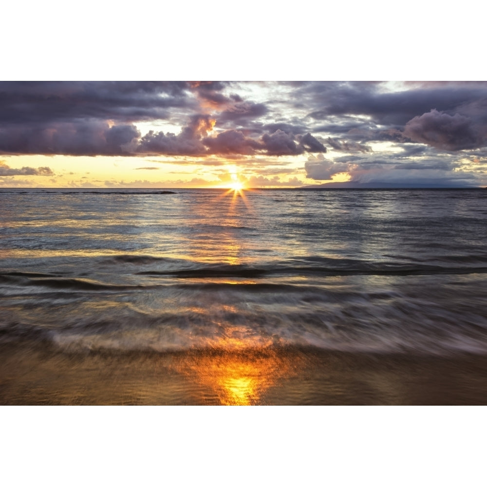 Beach sunset with soft water; Kihei Maui Hawaii United States of America by Jenna Szerlag / Design Pics Image 1