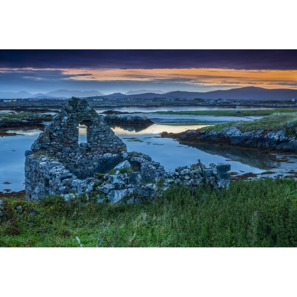 Ruins of a stone building at sunset on Mweenish Island Wild Atlantic Way; Inishmore Island County Galway Ireland by Image 1