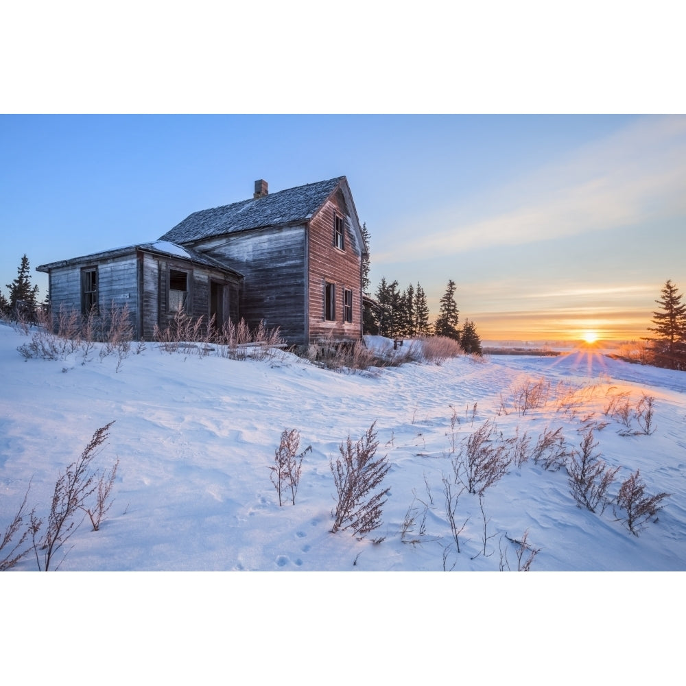 Dilapidated farm house at sunrise in winter near Winnipeg; Manitoba Canada by Susan Dykstra / Design Pics Image 1