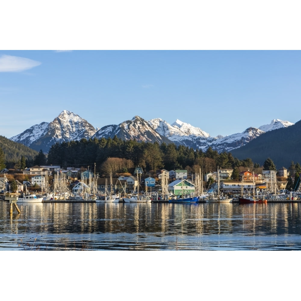 Winter view of Sitka Harbour with Gavan Hill and The Sisters mountains in background; Sitka Alaska United States of Image 1