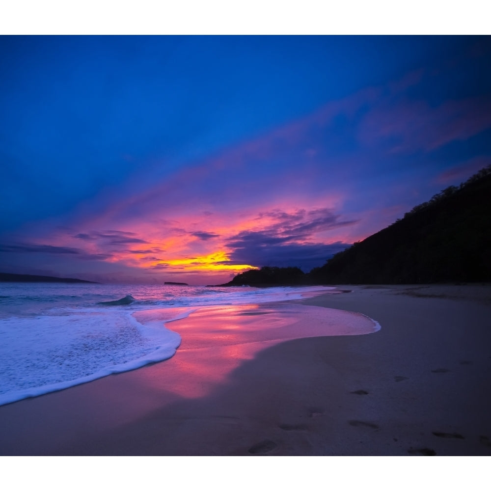 Colourful sunset over Big Beach South of Wailea; Maui Hawaii United States of America Poster Print by Lorna Rande Image 1