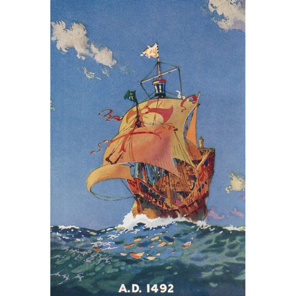 Sea navigation and exploration in 1492 From The Book of Ships published c1920 Poster Print by Hilary Jane Morgan Image 1