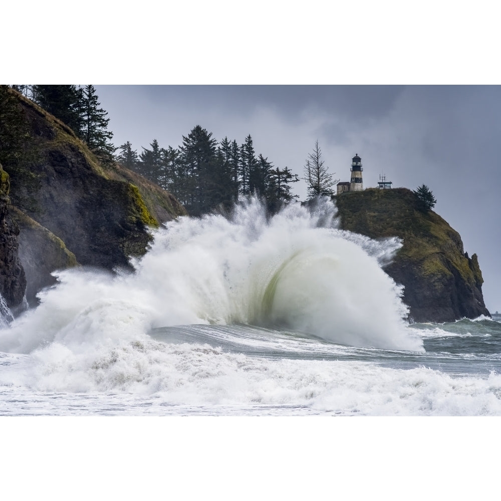 A big wave blows up at Cape Disappointment; Ilwaco Washington United States of America Poster Print by Robert L Potts Image 1