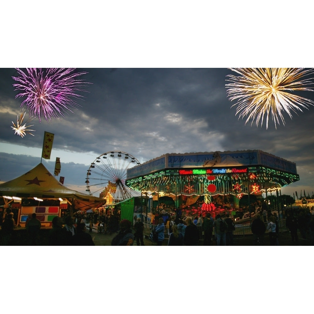 Fireworks At An Amusement Park Poster Print Image 1