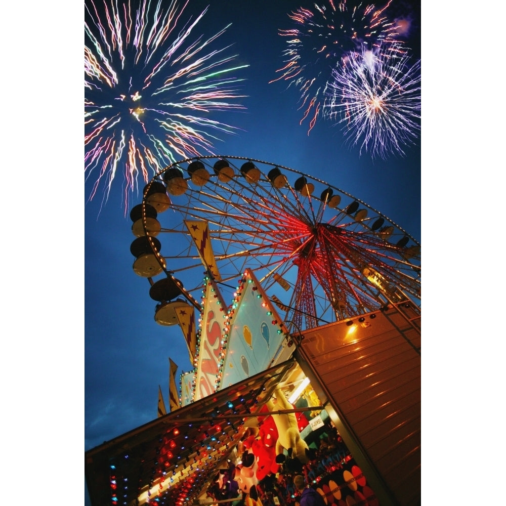 Fireworks At An Amusement Park Poster Print Image 2