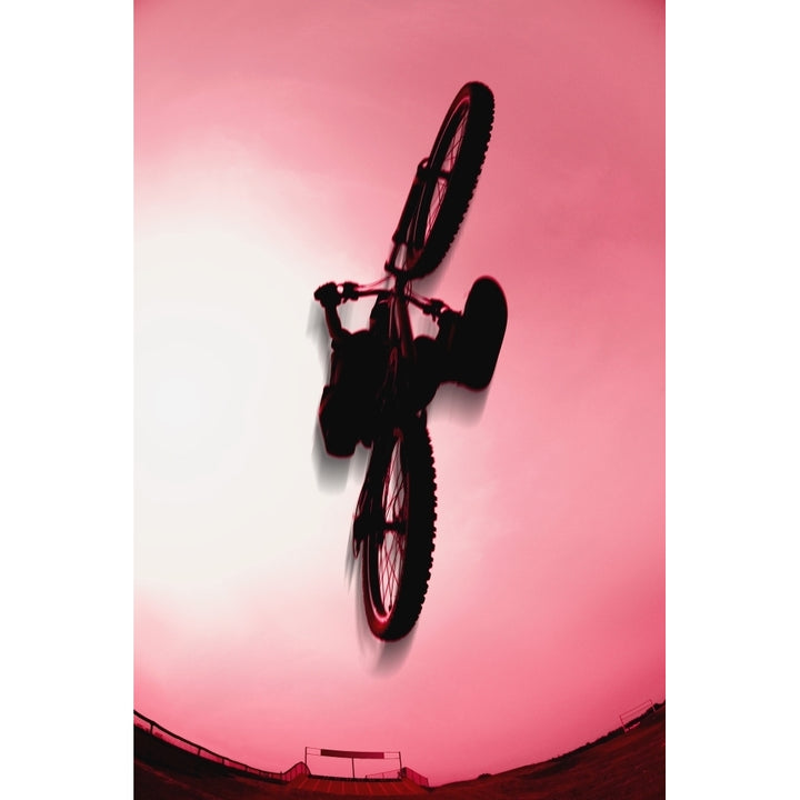 Silhouette Stunt Bike Rider Poster Print Image 1