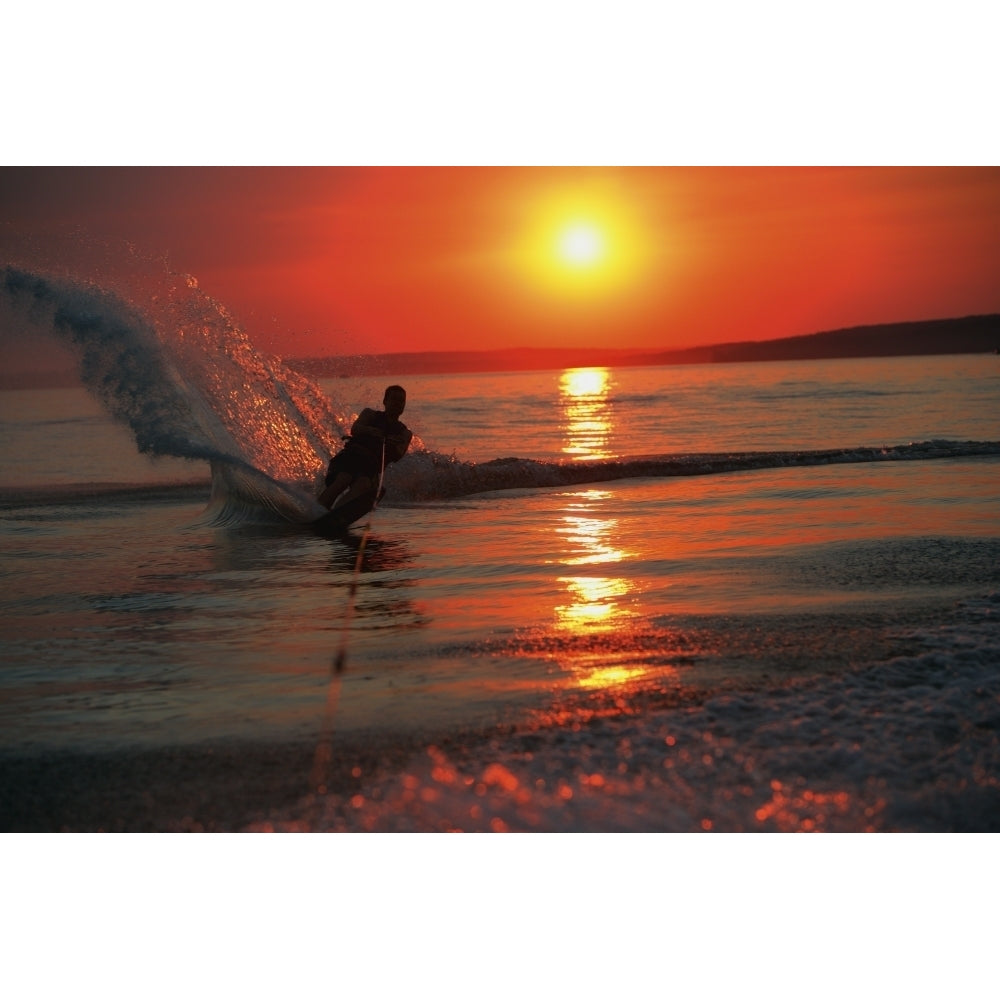 Waterskiing At Sunset Poster Print Image 1