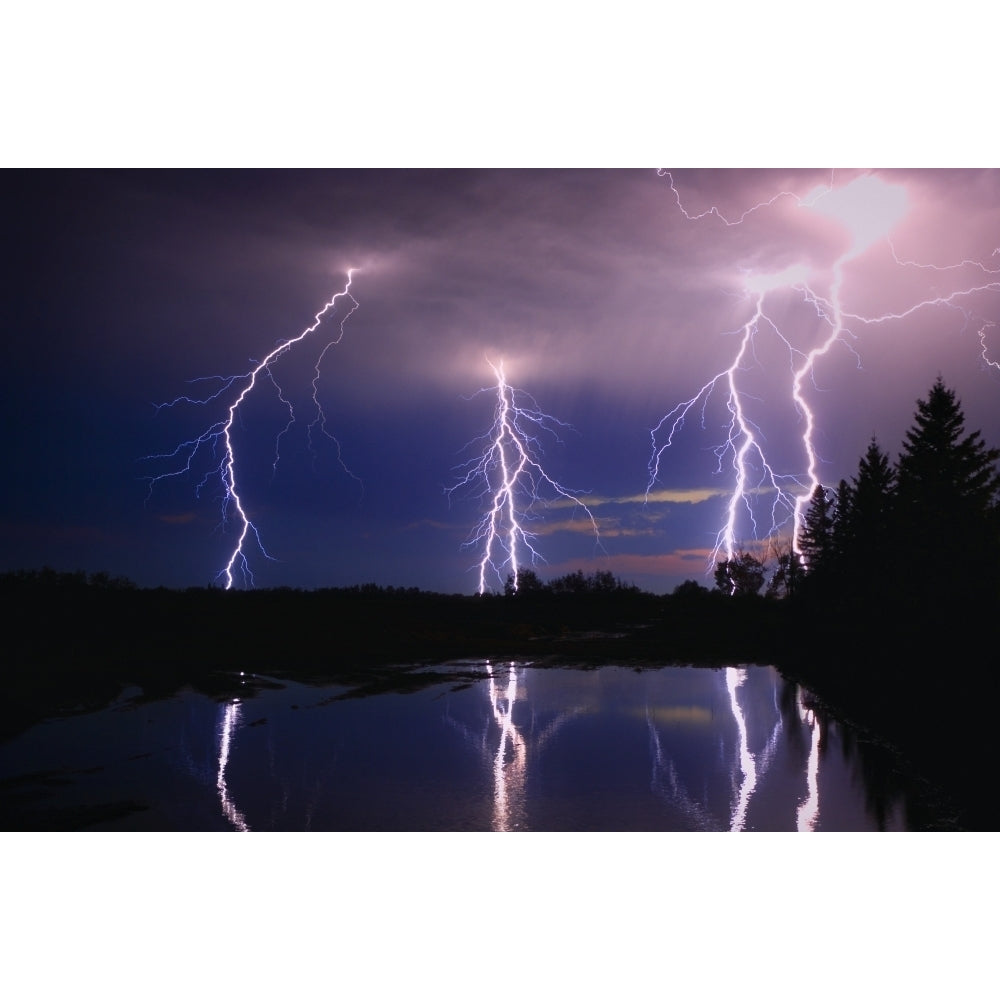 Lightning Storm Over A Lake Poster Print Image 2